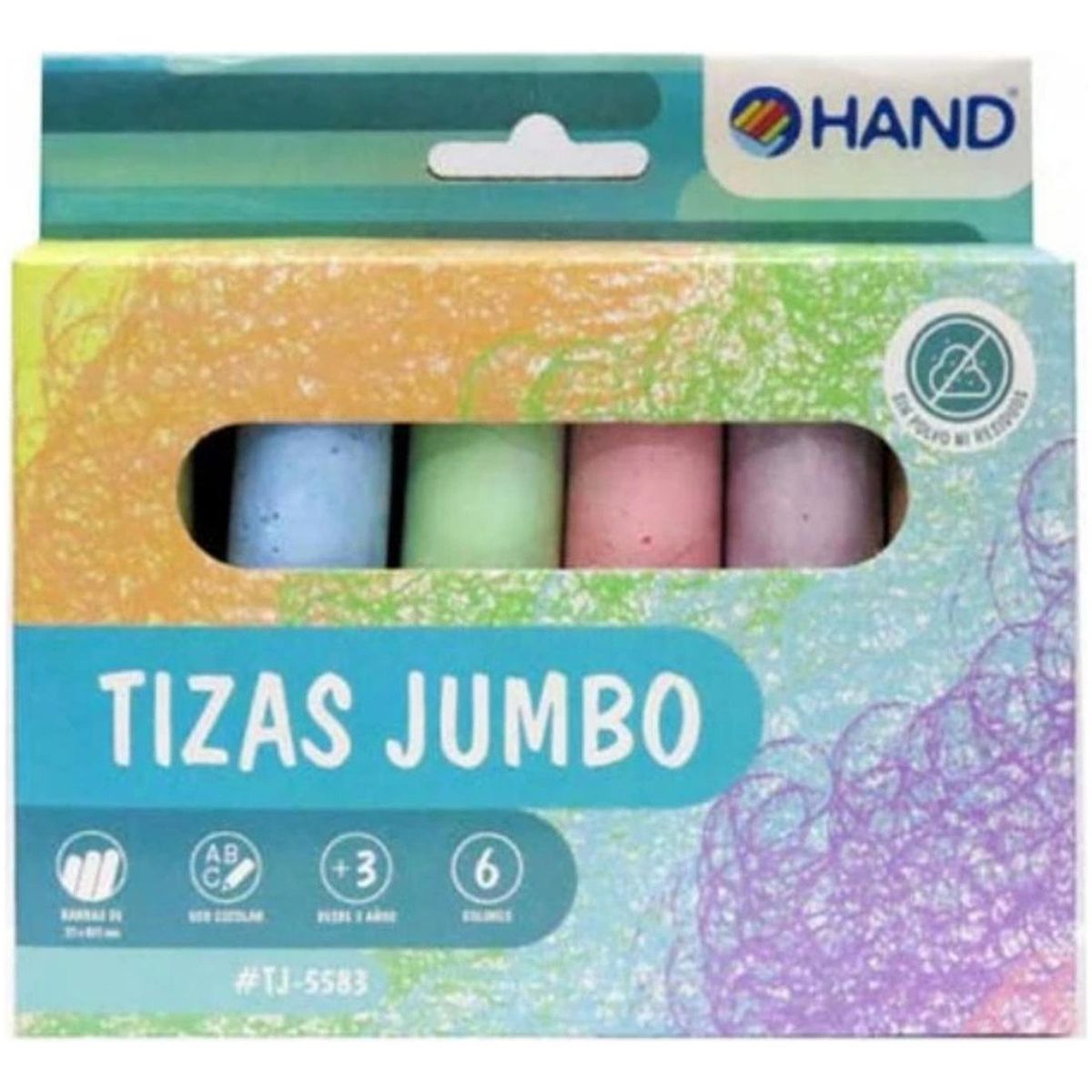 HAND - Tizas Pizarra Jumbo 6 Colores 6 Unid Hand Tizas Grandes