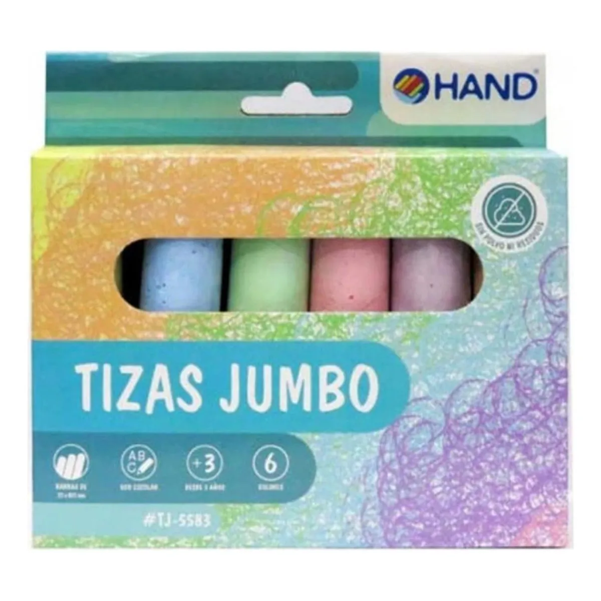 HAND - Tizas Pizarra Jumbo 6 Colores 6 Unid Hand Tizas Grandes