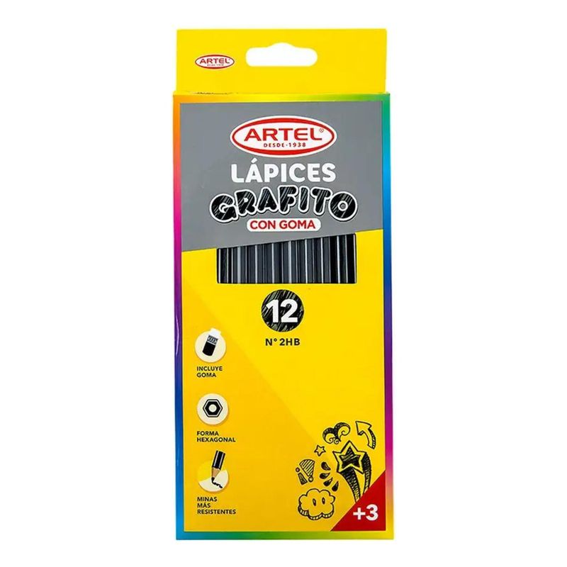 ARTEL - Lapices Grafito Hexagonales 2hb Con Goma 12un Artel