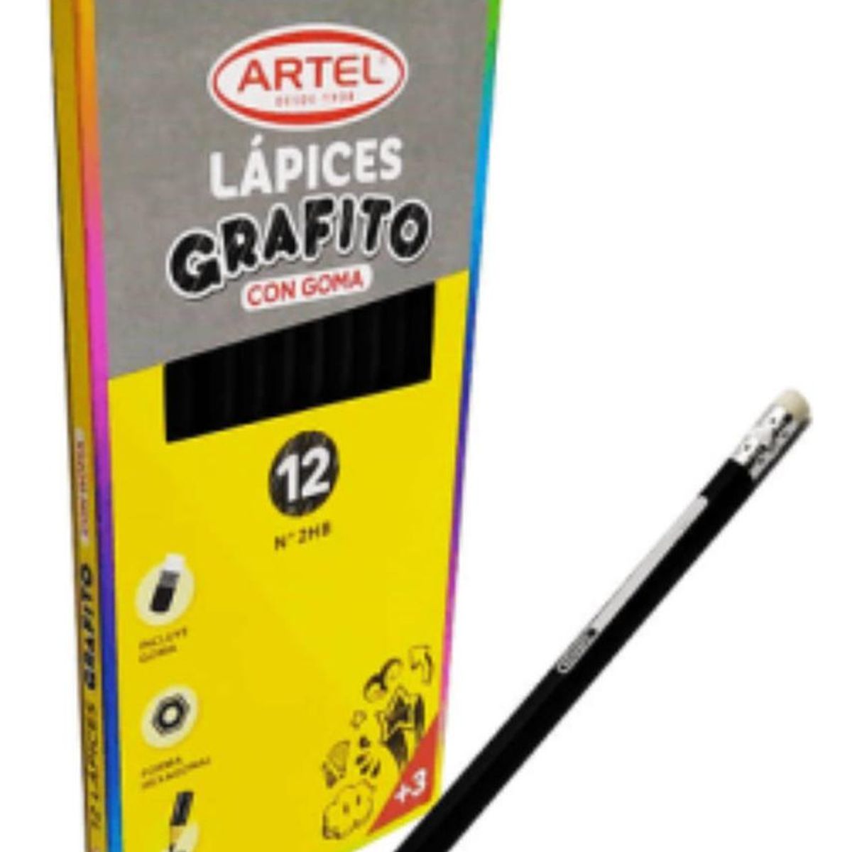 ARTEL - Lapices Grafito Hexagonales 2hb Con Goma 12un Artel