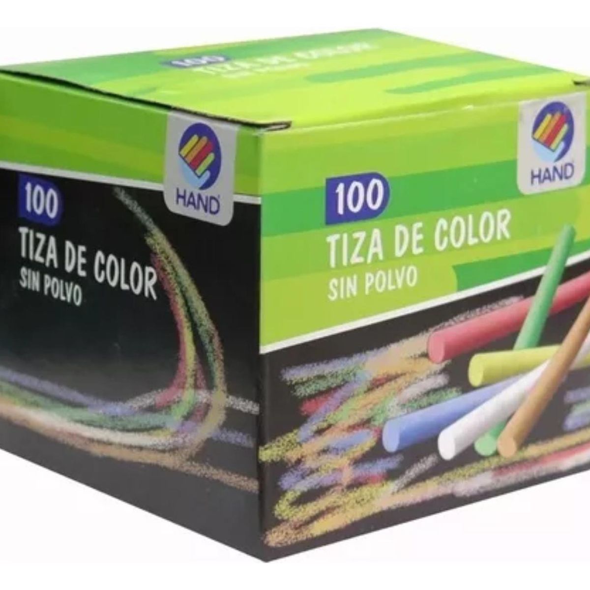 HAND - Caja Tiza De Colores 100 Unidades, Sin Polvo. Hand