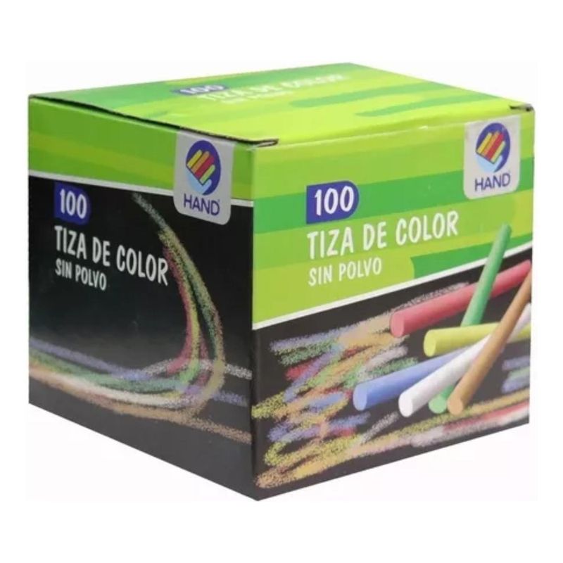 HAND - Caja Tiza De Colores 100 Unidades, Sin Polvo. Hand
