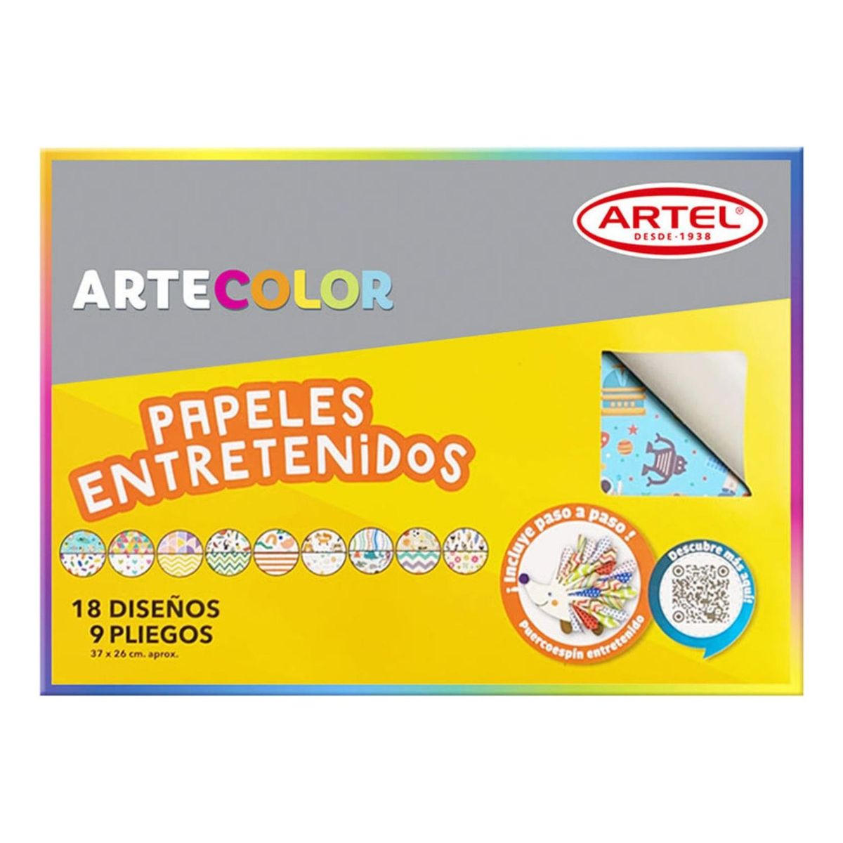 ARTEL - Papeles Entretenidos 9 Pliegos, 18 Diseños. Artel