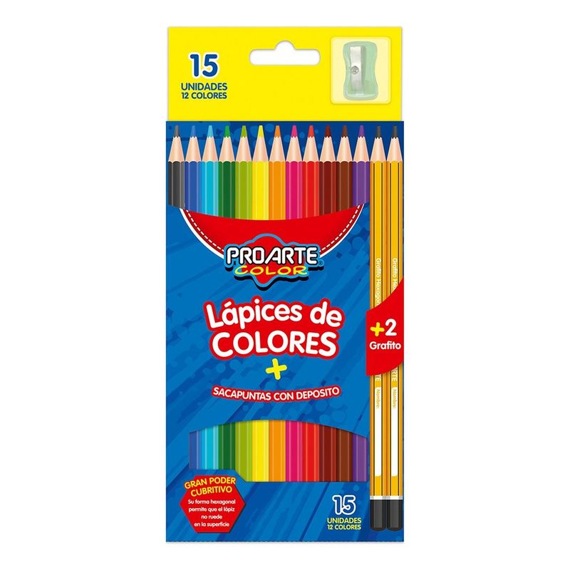 PROARTE - Lapices 12 Colores Proarte + 2 Lapices Grafito + Sacapunta
