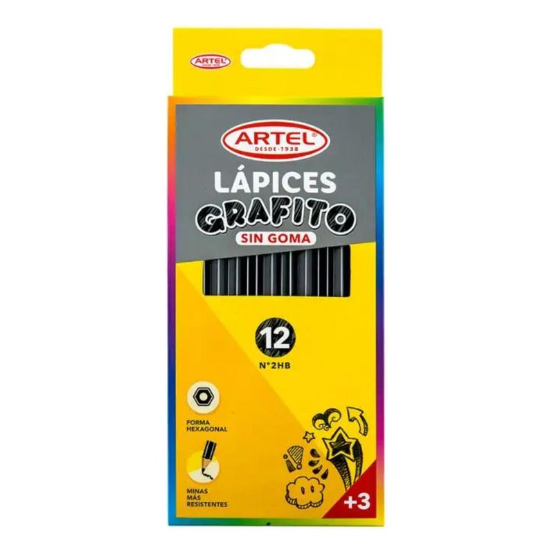 ARTEL - Lapices Grafito Hexagonales 2hb Sin Goma 12un. Artel