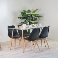 Comedor Minimalista - Mesa Vidrio 120x80 + 4 Sillas Tulip Negras