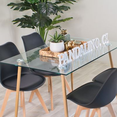 Imagen 2 del producto Comedor Minimalista - Mesa Vidrio 120x80 + 4 Sillas Tulip Negras
