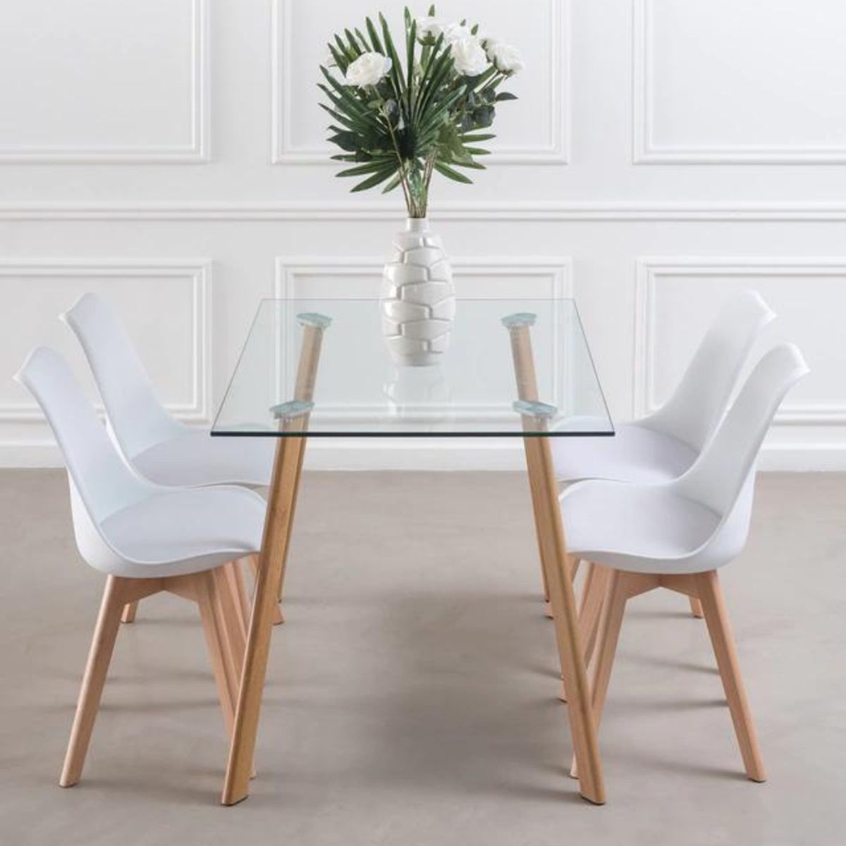 PANDALINO - Comedor Mesa Ferra + 4 Sillas Tulip Blanca - Estilo Nórdico y Elegante
