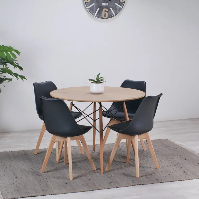 Comedor Redonda Shanna 100cm + 4 Sillas Tulip Negro - Elegancia Negro COMCM1004TULIPNEGRO - EL