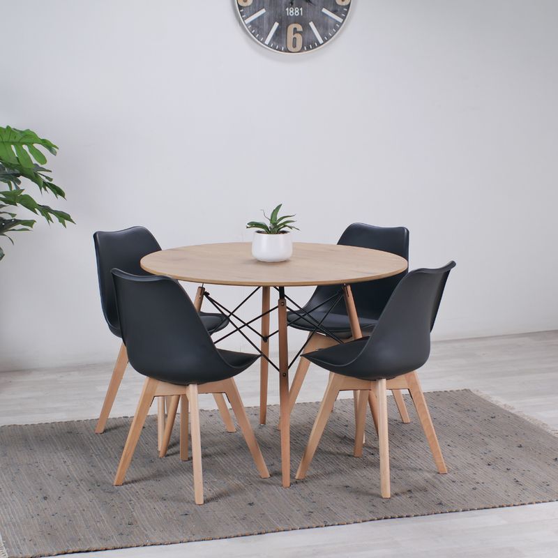 PANDALINO - Comedor Redonda Shanna 100cm + 4 Sillas Tulip Negro - Elegancia