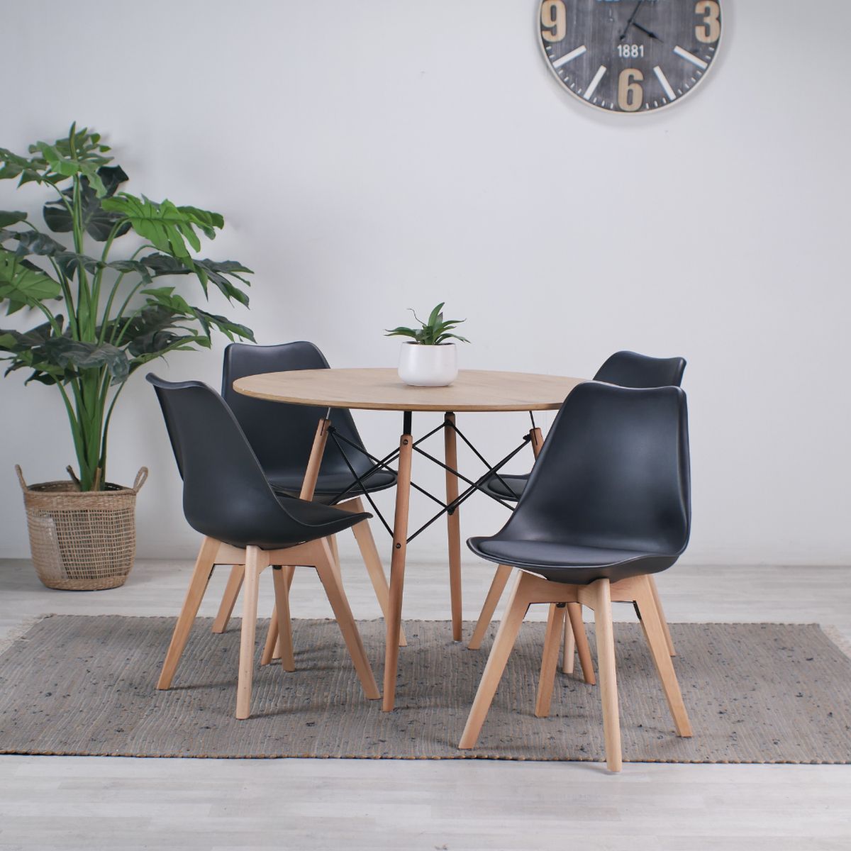 PANDALINO - Comedor Redonda Shanna 100cm + 4 Sillas Tulip Negro - Elegancia