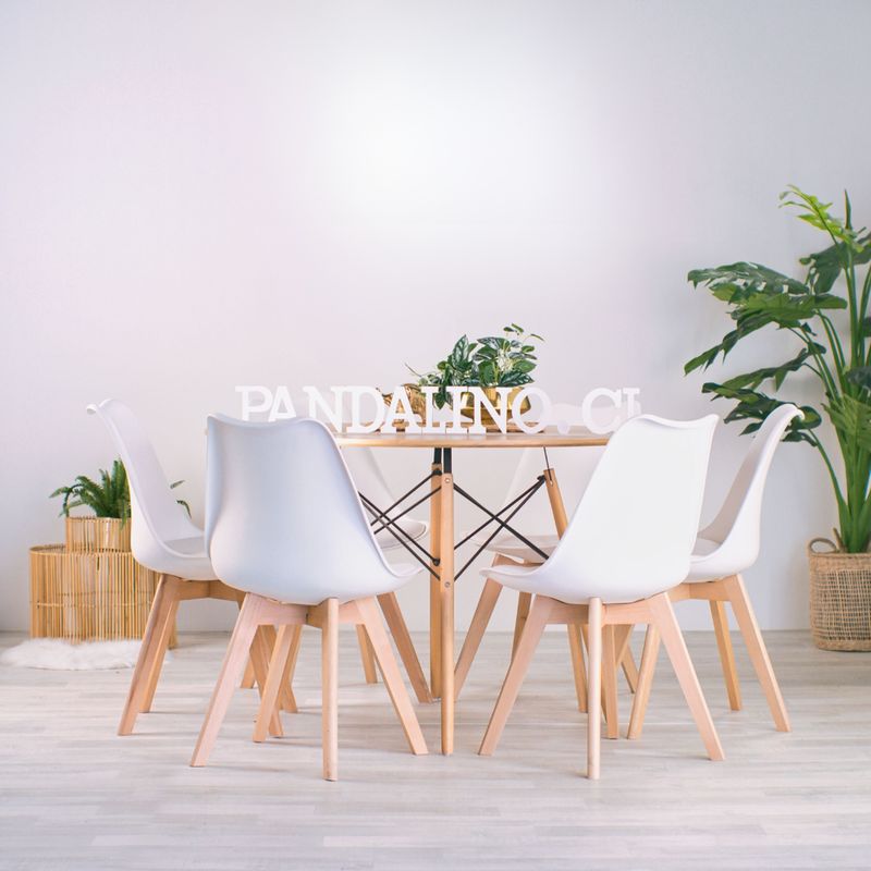 PANDALINO - Comedor Redonda Shanna 120cm + 6 Sillas Tulip Blanco - Moderno