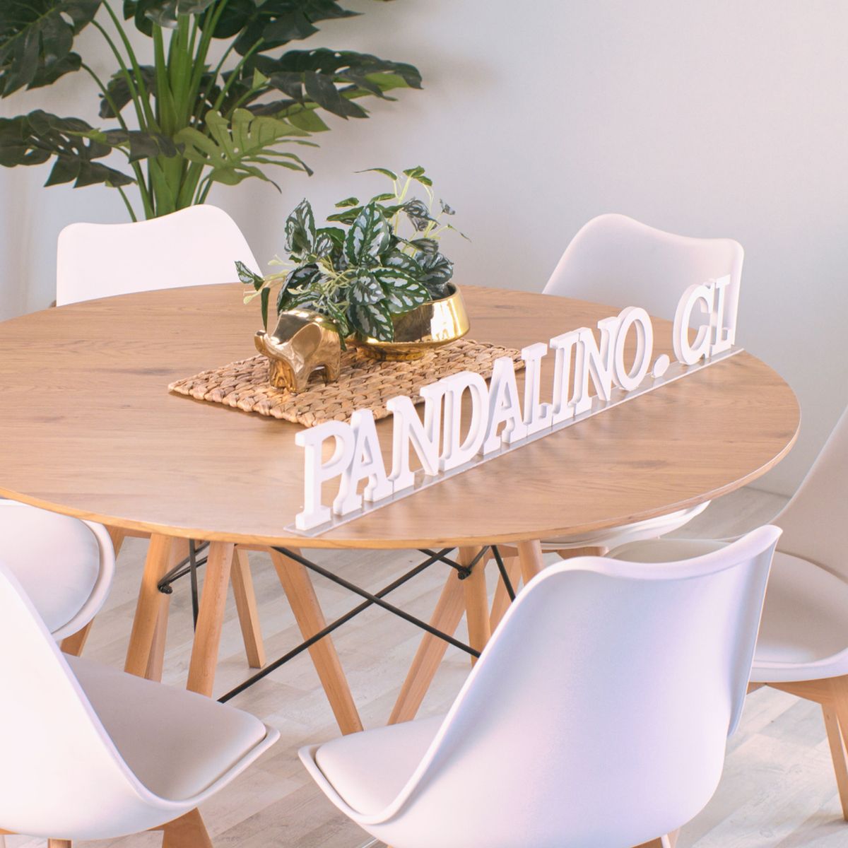 PANDALINO - Comedor Redonda Shanna 120cm + 6 Sillas Tulip Blanco - Moderno