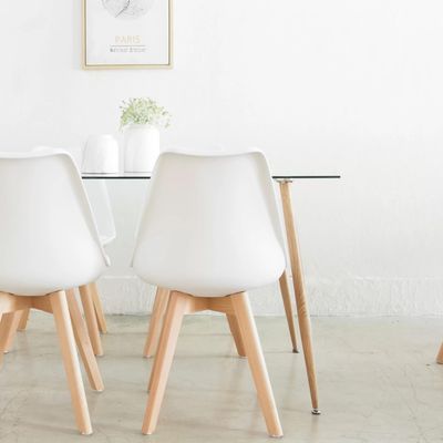 Imagen 2 del producto Comedor Minimalista - Mesa Vitreo 120x80 + 4 Sillas Tulip Blancas