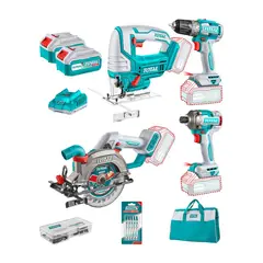 TOTAL TOOLS - Kit Inal 20V Taladro + Atorn Impacto + Sierra Circ + Sierra Cala Total