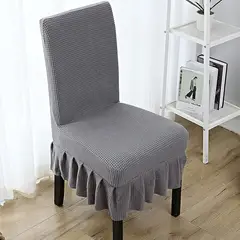 GENERICO - SET DE 6 FUNDAS DE SILLAS CUADRILLE CON FALDON GRIS CLARO