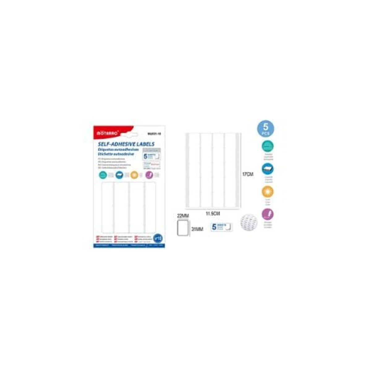 GENERICO - Etiqueta Autoadhesiva Rectangular 22 31 Mm Blanca 5 Hojas