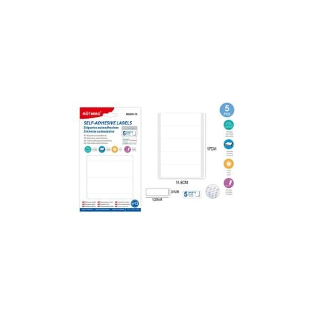 GENERICO - Etiqueta Autoadhesiva Rectangular 100 31 Mm Blanca 5 Hojas