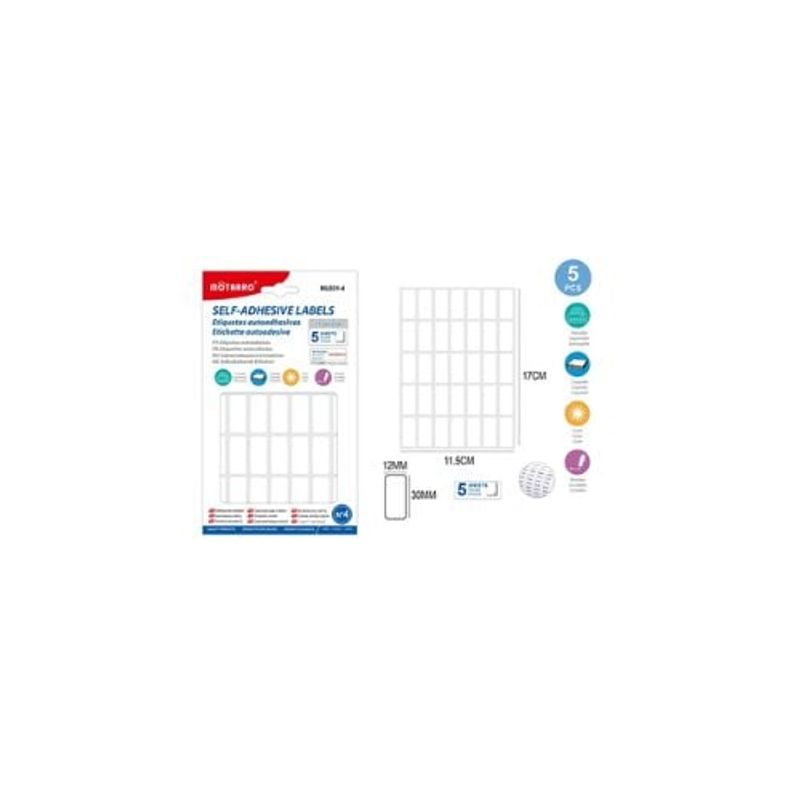 GENERICO - Etiqueta Autoadhesiva Rectangular 12x30 Mm Blanca 5 Hojas