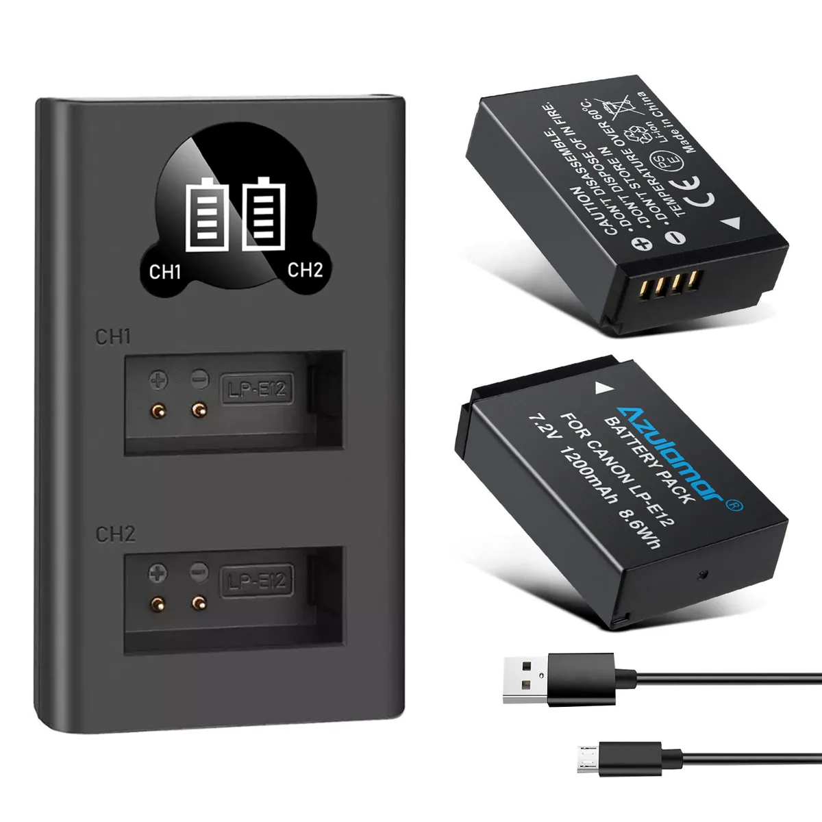 AZULAMAR - Lp-e12 2x Batería Y Cargador Para Canon M50 Ii M200 SX70 M2 SL1