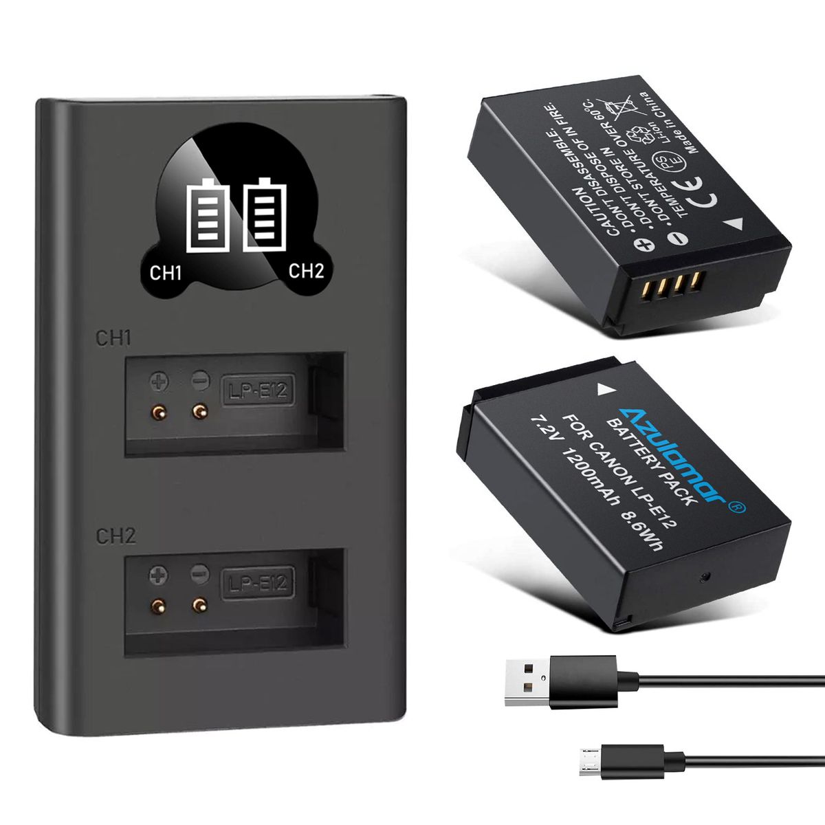 AZULAMAR - Lp-e12 2x Batería Y Cargador Para Canon M50 Ii M200 SX70 M2 SL1