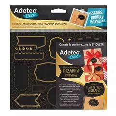 ADETEC - Etiquetas Decorativas Negra Con Borde Dorado + Lápiz Tiza