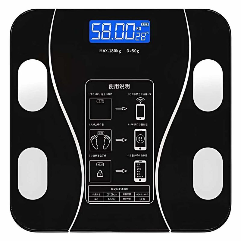 CRUSEC - Balanza Bascula Pesa Digital Bluetooth Inteligente Smart - Negro