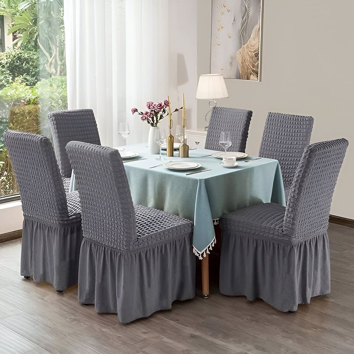 GENERICO - SET DE 6 FUNDA DE SILLA TURCAS GRIS