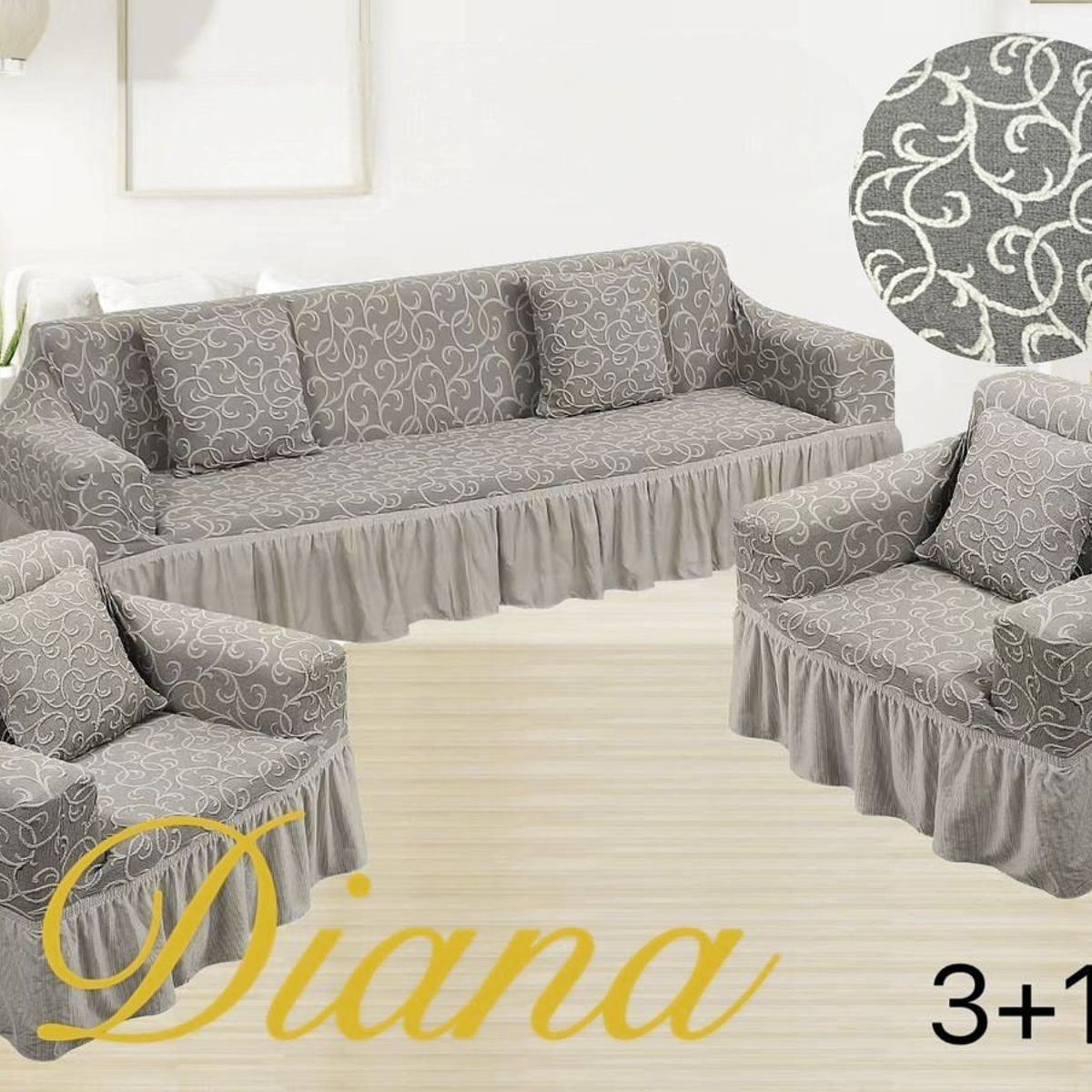 GENERICO - JUEGO DE FUNDAS DE SILLON TURCAS 3 C +1C+1C GRIS CLARO