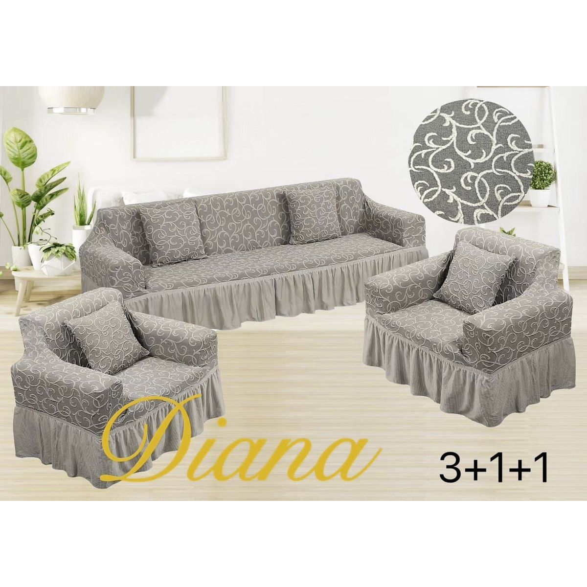 GENERICO - JUEGO DE FUNDAS DE SILLON TURCAS 3 C +1C+1C GRIS CLARO