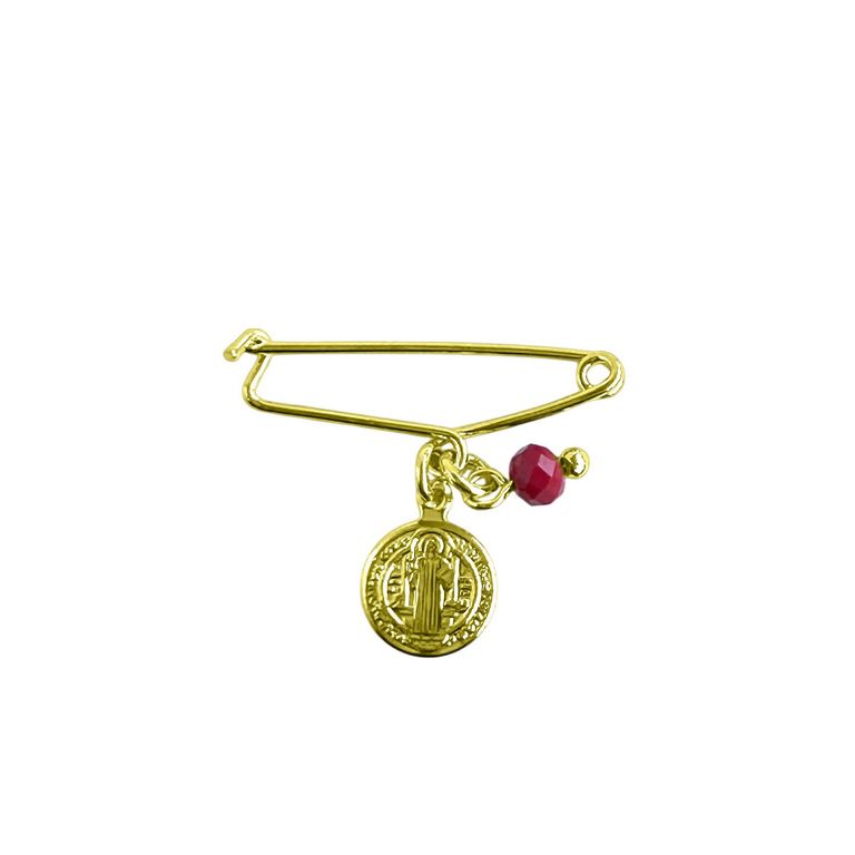 Prendedor Bebe San Benito Cristal Rojo Alfiler Enchapado Oro 18K Dorado TALLA UNICA
