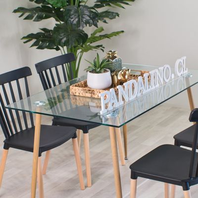 Imagen 2 del producto Comedor Moderno Mesa Vitreo 120x80 + 4 Sillas Windsor Negras