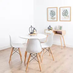 PANDALINO - Comedor Redondo Estela Blanca 80cm + 4 Sillas Eames Blanca - Funcional