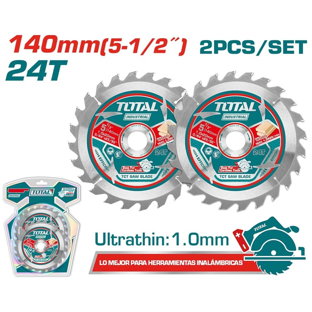 TOTAL TOOLS - Set Hojas de Sierra 140mm 24 dientes 2 piezas Total