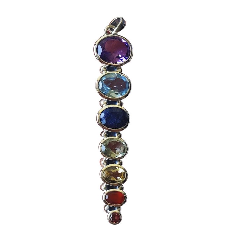ANDREA COGGIOLA JOYAS - Colgante 7 Chakras Óvalos Piedras Naturales Plata Fina 925