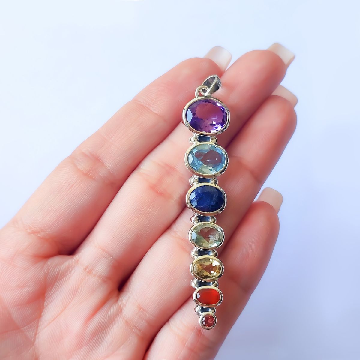 COGGIOLA - Colgante 7 Chakras Óvalos Piedras Naturales Plata Fina 925