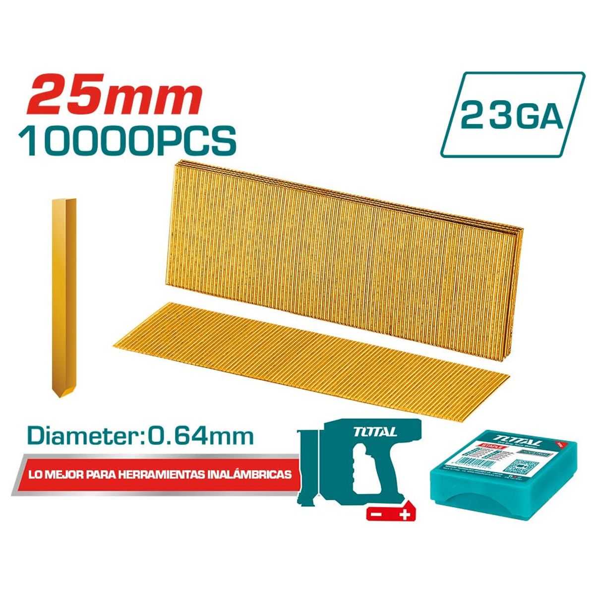 TOTAL TOOLS - Alfileres sin Cabeza 25mm 10000 piezas Total