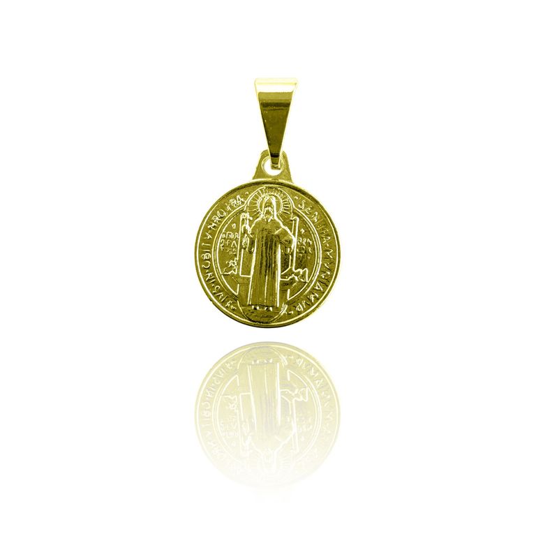 Colgante Medalla San Benito 12mm Enchapado Oro 18K Dorado TALLA UNICA