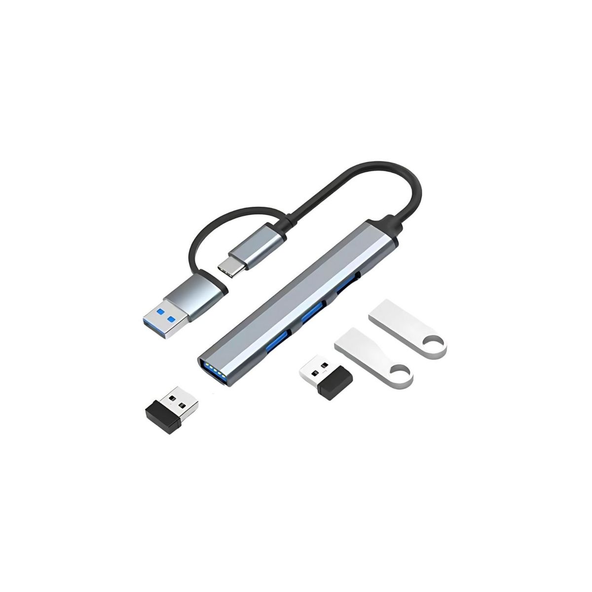 GENERICO - Multiplicador Puertos Hub Usb 30 Con Otg Tipo C Metalico.