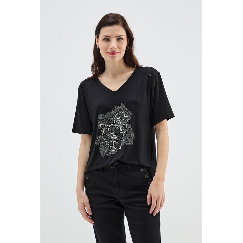 MA GRIFFE - Polera Manga Corta Negro Mujer Magriffe
