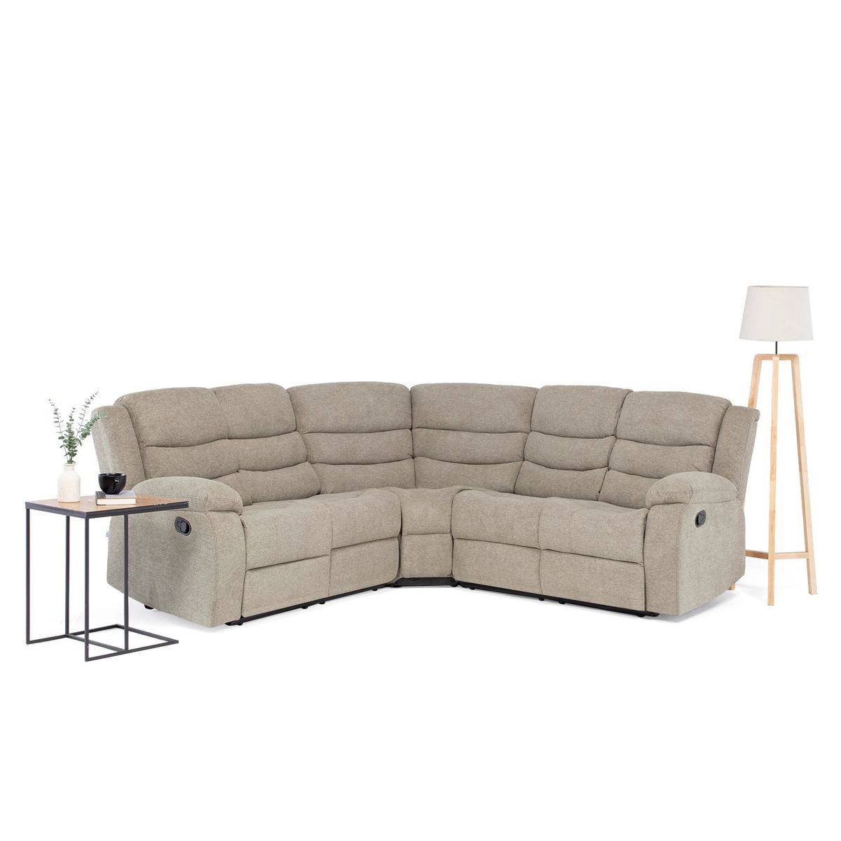 VYS SPA - Seccional Reclinable Curvo Beige + Posavasos de aluminio