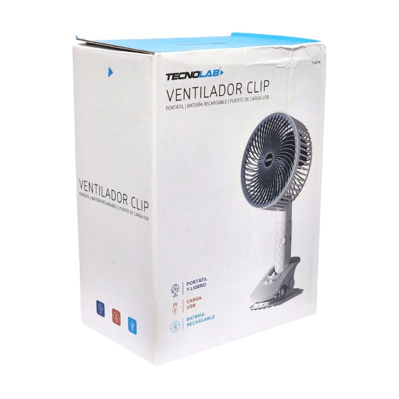 TECNOLAB - Ventilador Clip Portátil Recargable Tecnolab TL674 blanco