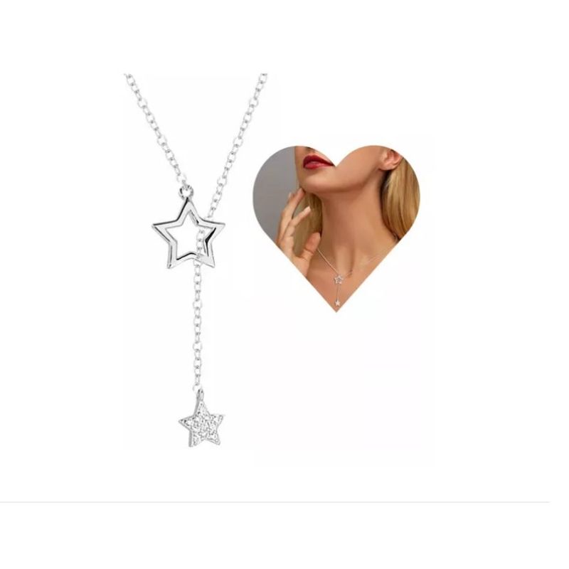GENERICO - Collar Estrellas Plata 925 Brillos Fino