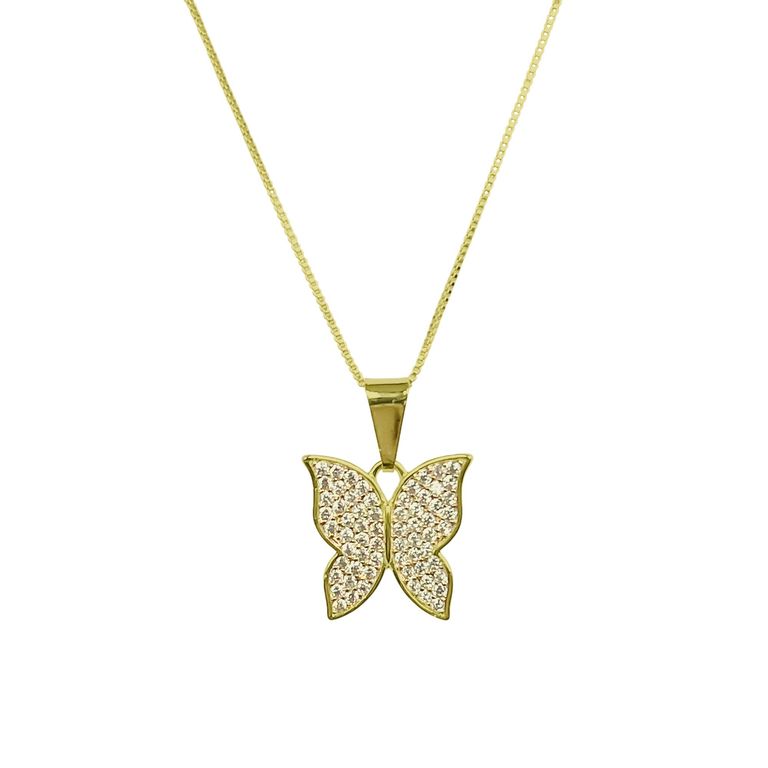 Collar Mariposa Circon Blanco Enchapado Oro 18K Dorado TALLA UNICA