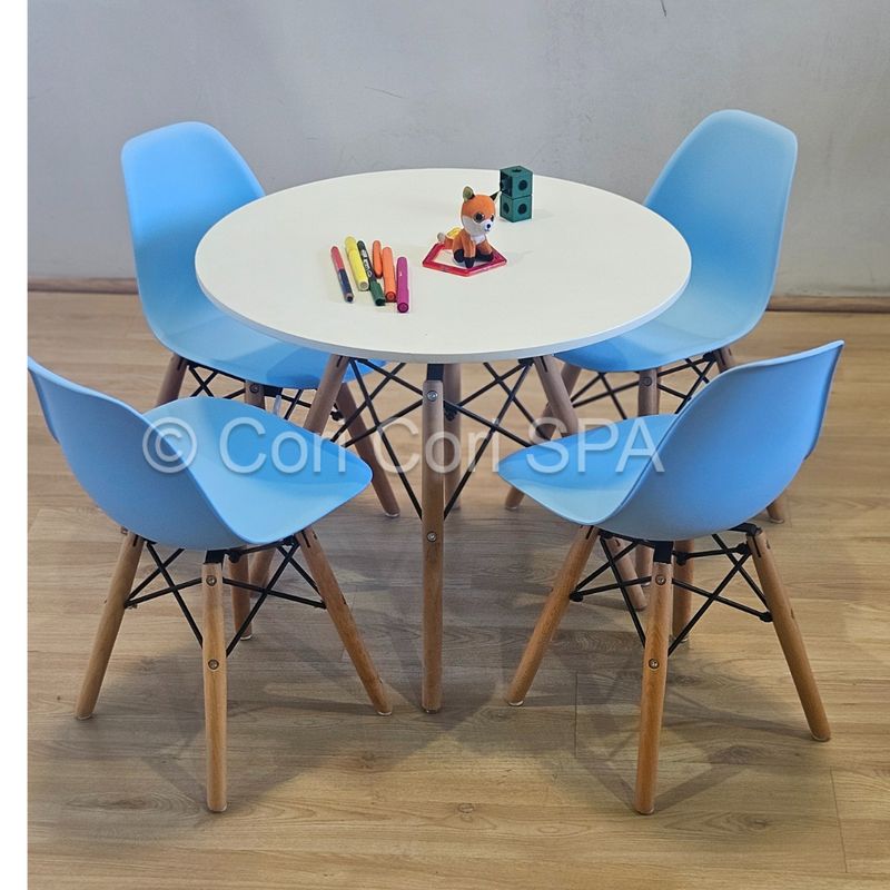 GENERICO - Pack Eames Kids (1 mesa +  4 Sillas Kids Celestes)