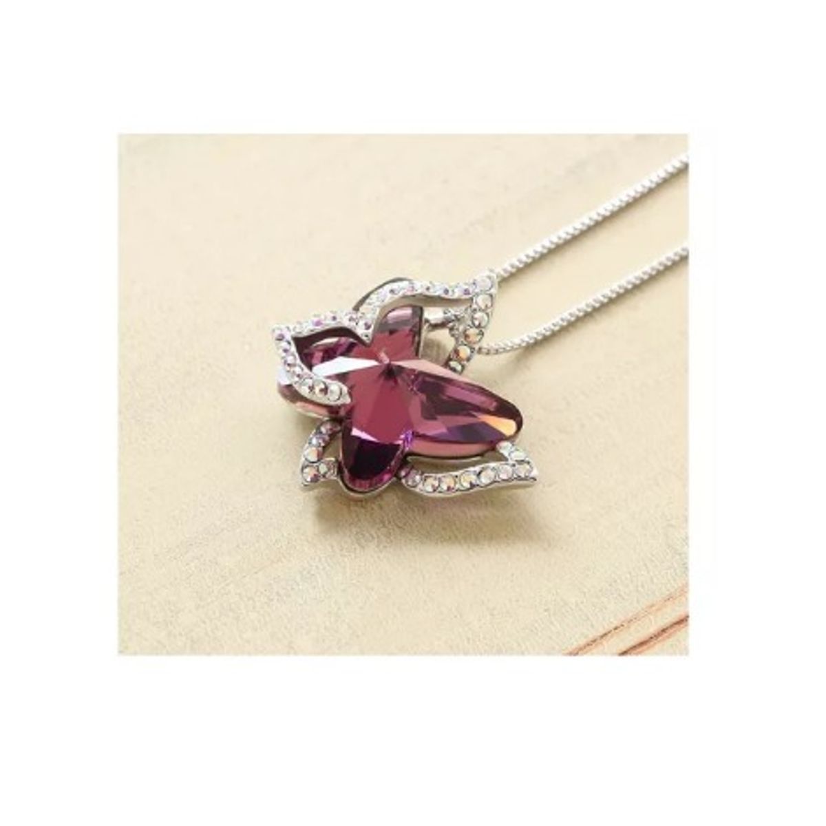 GENERICO - Collar Plata S925 Colgante  Mariposa  Color Violeta Oscuro