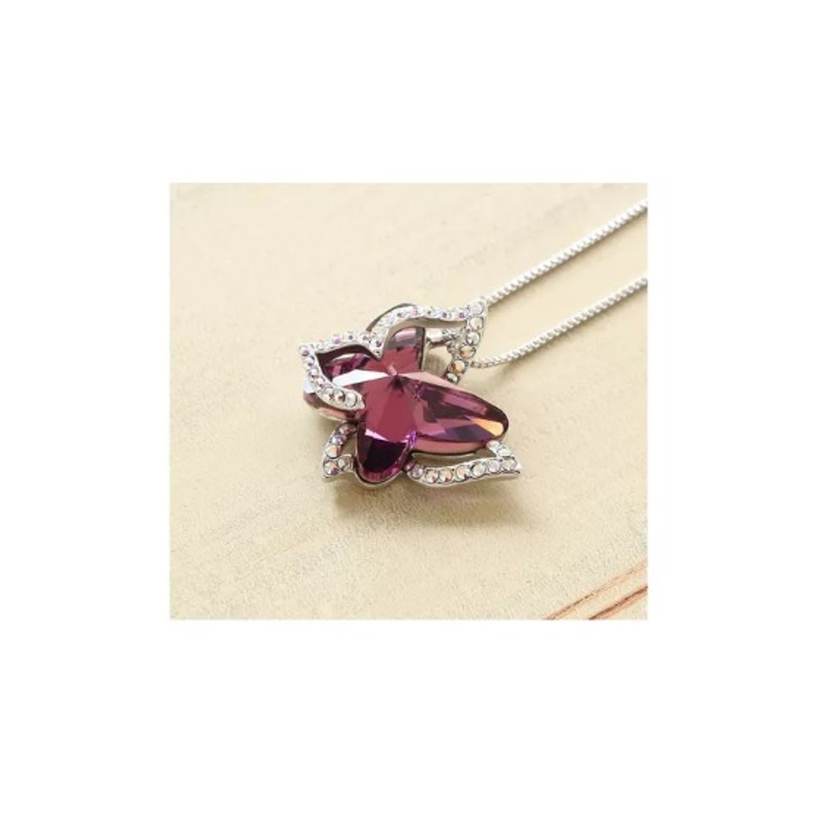 GENERICO - Collar Plata S925 Colgante  Mariposa  Color Violeta Oscuro