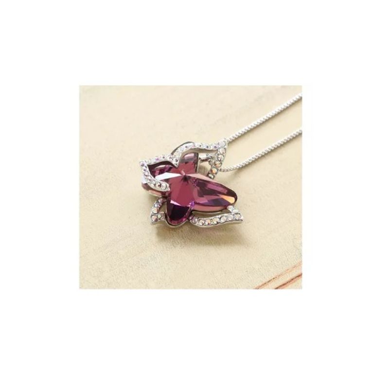 GENERICO - Collar Plata S925 Colgante  Mariposa  Color Violeta Oscuro