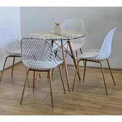 CORI CORI - Comedor Mesa Eames Vidrio 80 cm + 4 Sillas Panal Blancas