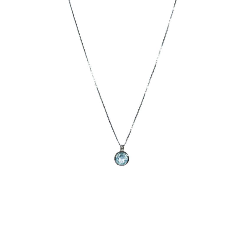ANDREA COGGIOLA JOYAS - Collar Topacio Celeste Redondo Veneciana Plata Fina 925